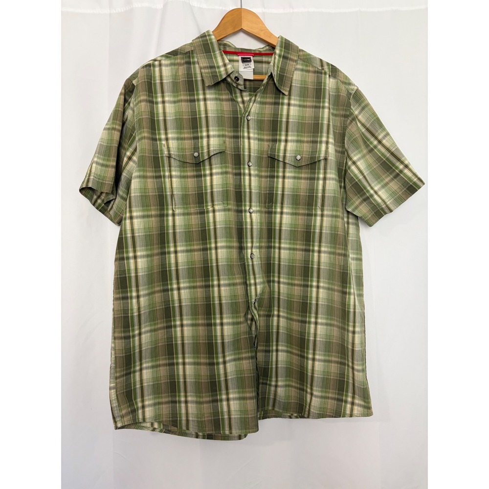 The North Face Mens XL Green Plaid Short Sleeve Pearl Snap Western Shirt Cotton